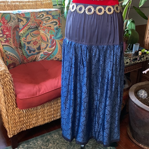 Vintage Blue Lace Boho Whimsigoth Maxi Skirt M - Picture 5 of 12